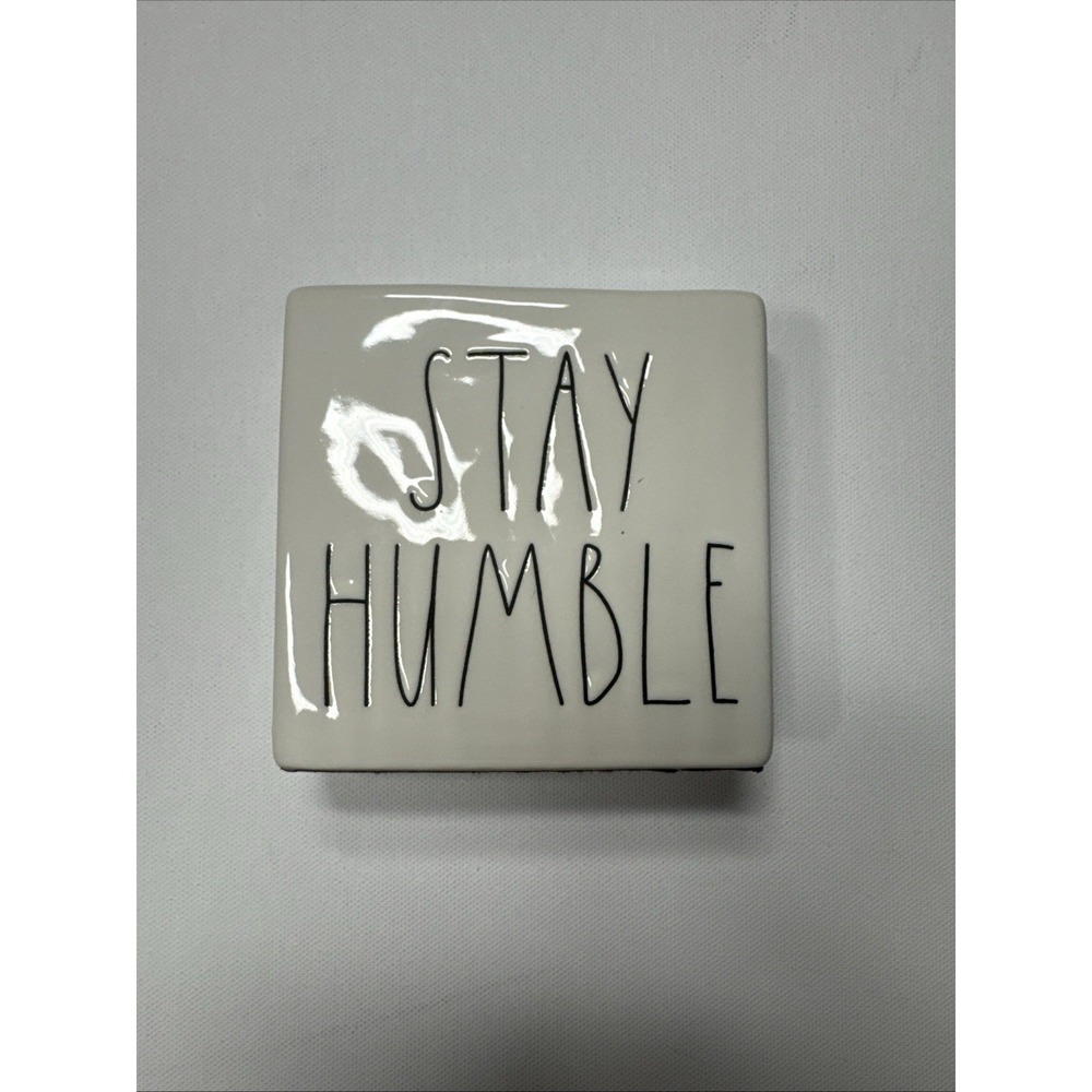 RAE DUNN Be Kind & Stay Humble White Ceramic Block Desk Decor Paperweight ~4"x4"